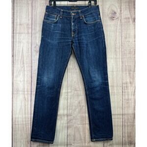 NUDIE Men's GRIM TIM Blue Denim Jeans Straight Slim Fit Sz 32x32 Button Fly